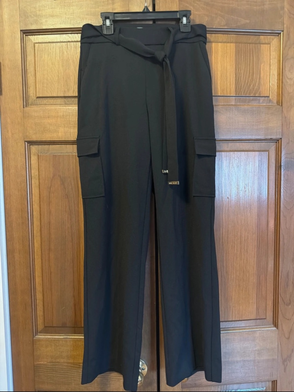 Nine West Black Wide-Leg Cargo Pants with Tie Waist